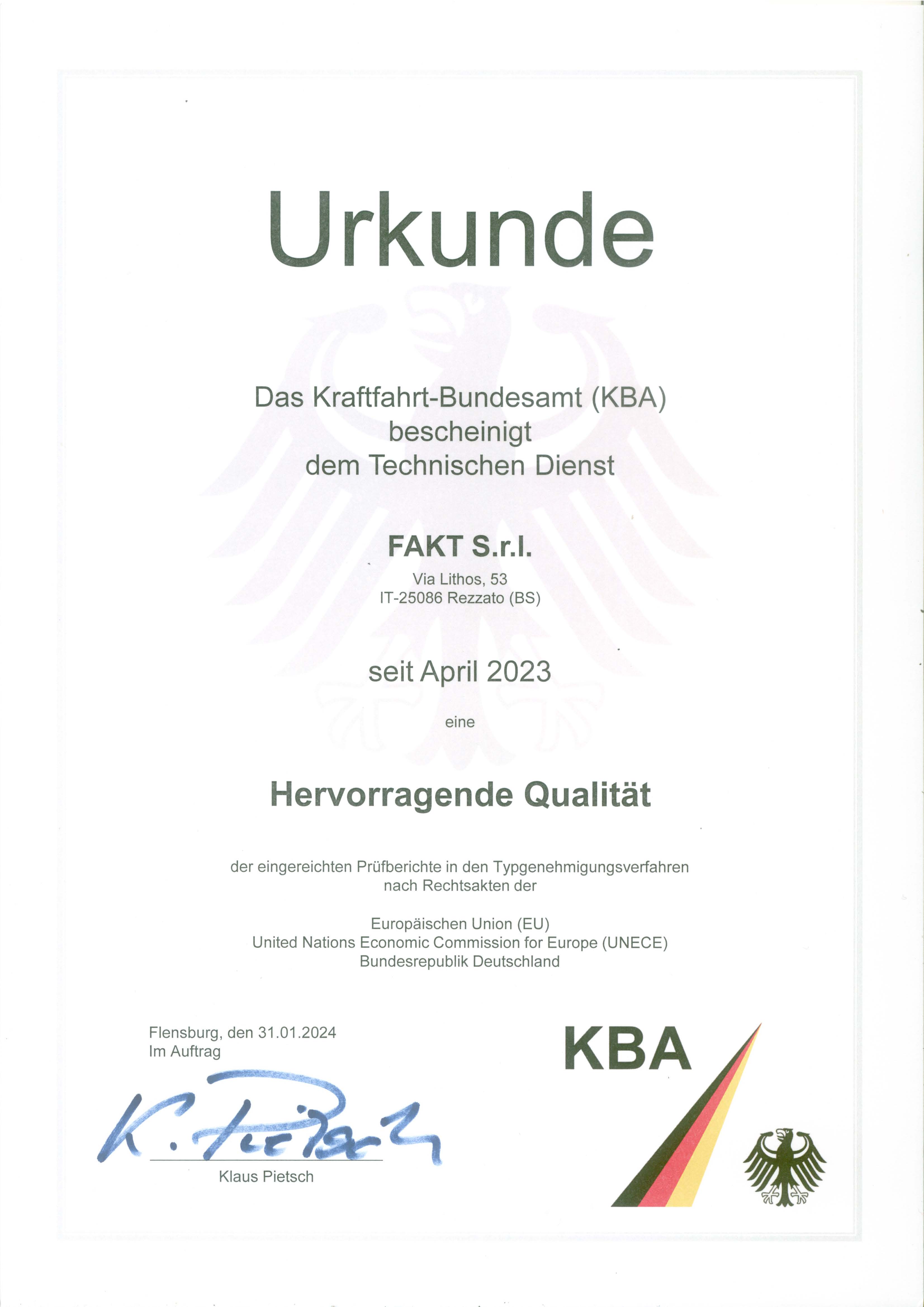 Attestato di qualit KBA 2023/2024